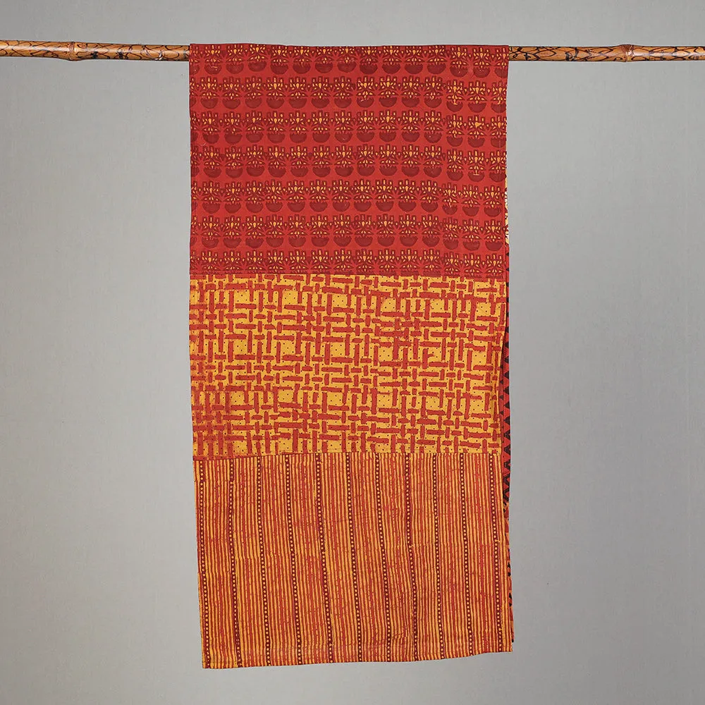 Orange - Patchwork Cotton Stole in Akola & Pipad Block Printing