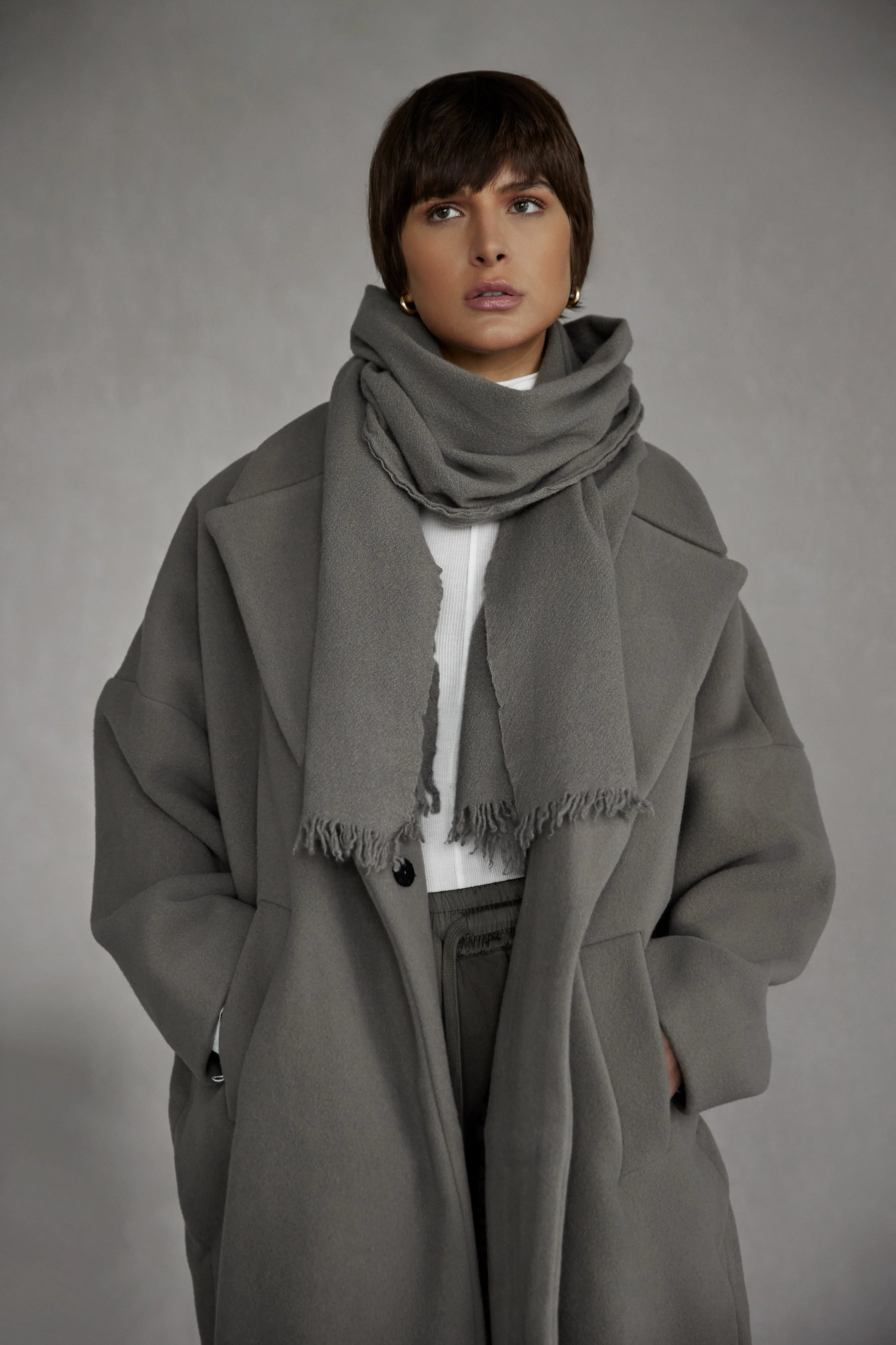 Oversized Wool Coat in Taupe