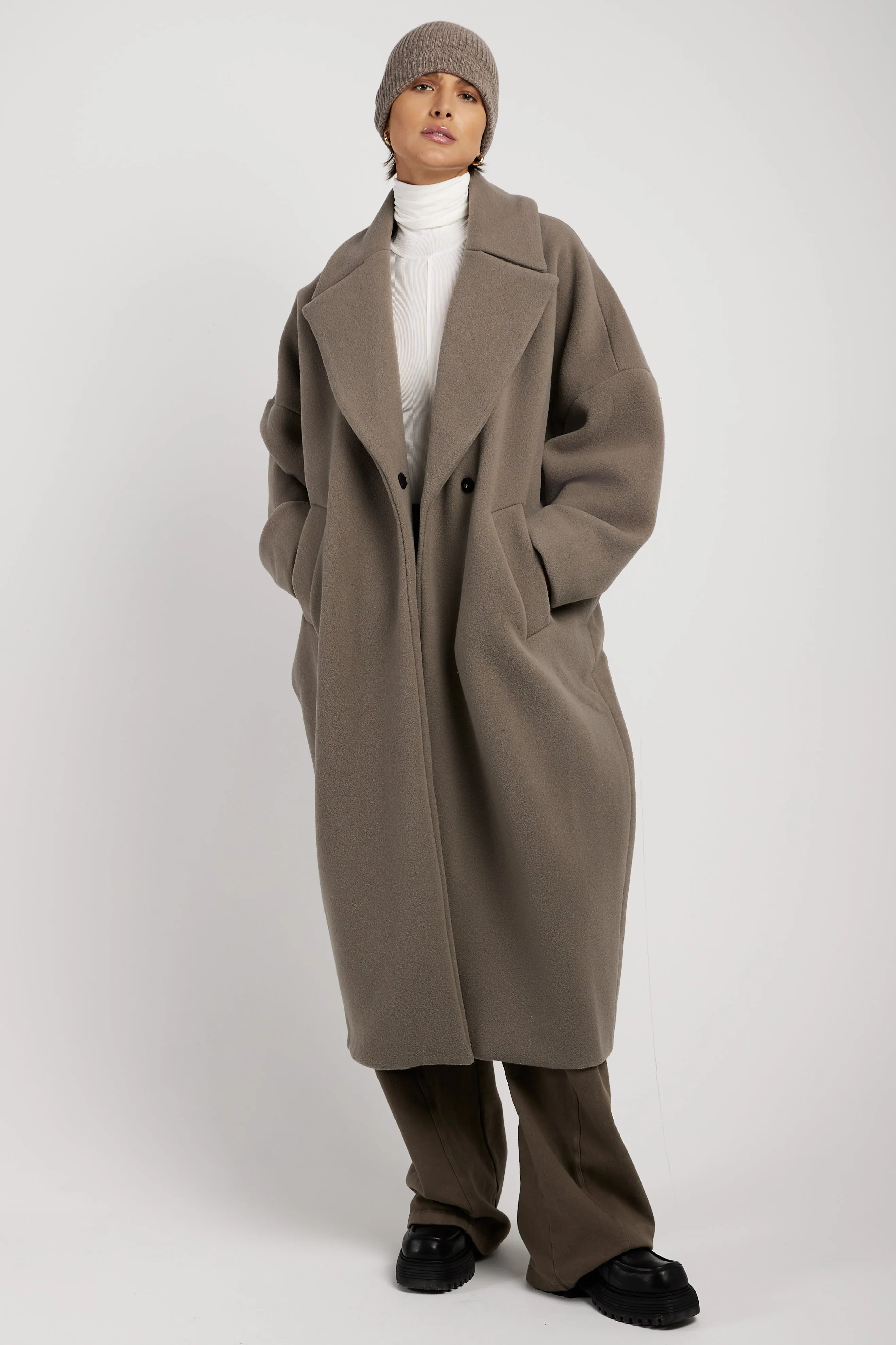 Oversized Wool Coat in Taupe