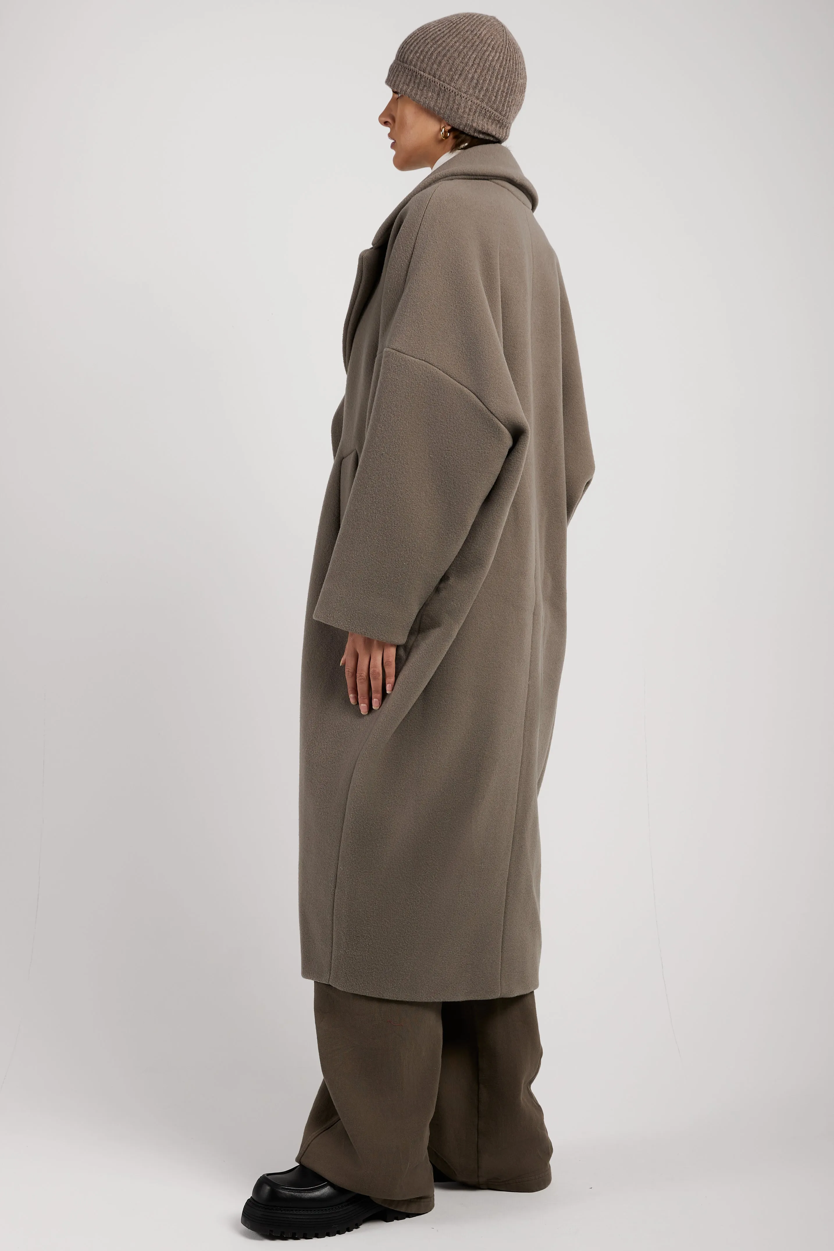 Oversized Wool Coat in Taupe