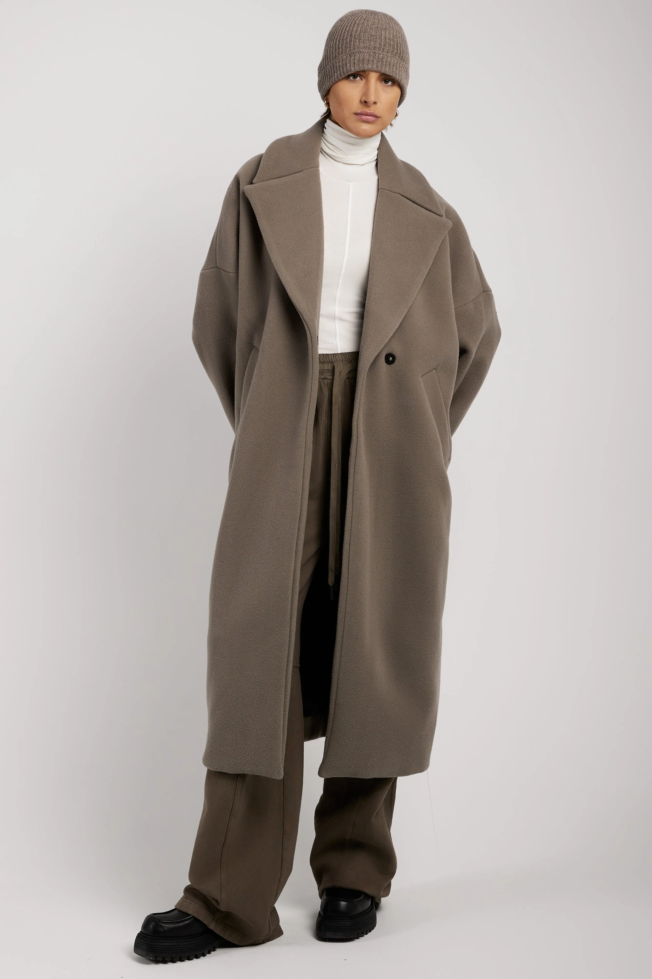 Oversized Wool Coat in Taupe