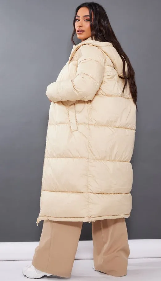 Petite Camel Long Puffer Coat