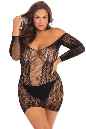 Plus Size Demure Long Sleeved Mini Dress