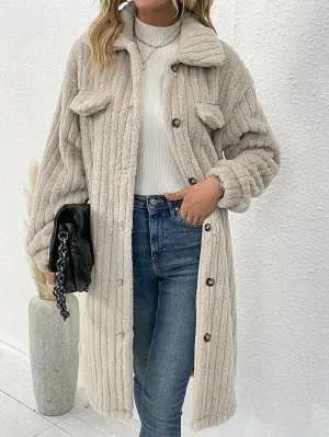 Plush lapel long sleeve long coat