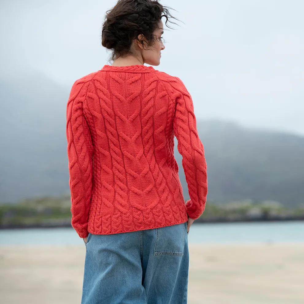 Red Merino Wool Crew Neck Irish Jumper