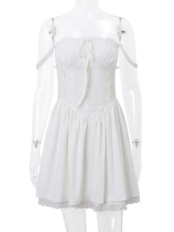 Resort style French lace-up pleated dress