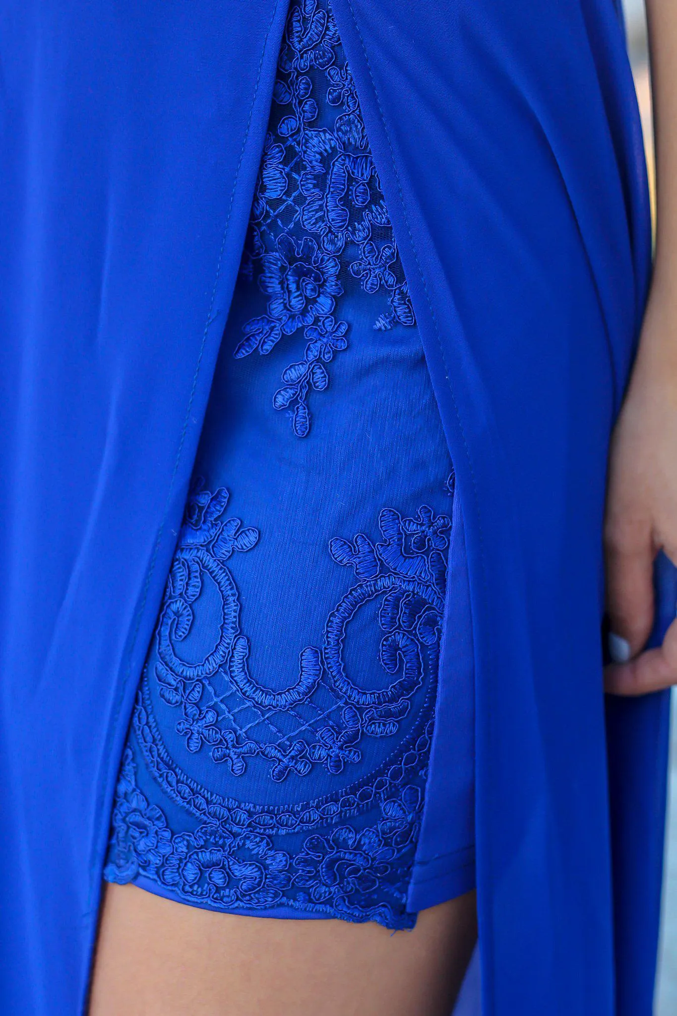 Royal Blue Embroidered Maxi Dress with Side Slit