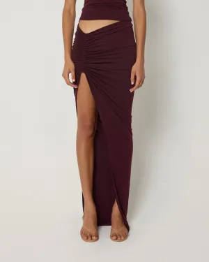 Ruched Maxi Skirt | Black Cherry