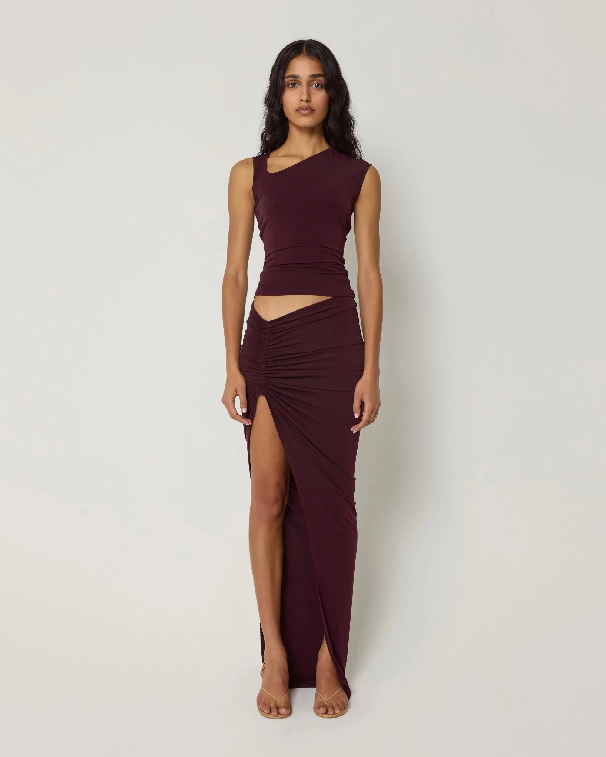 Ruched Maxi Skirt | Black Cherry