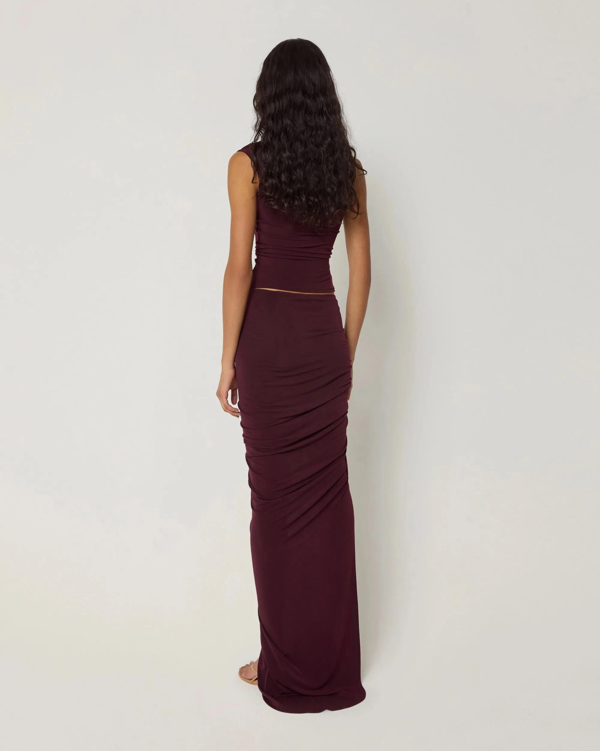 Ruched Maxi Skirt | Black Cherry