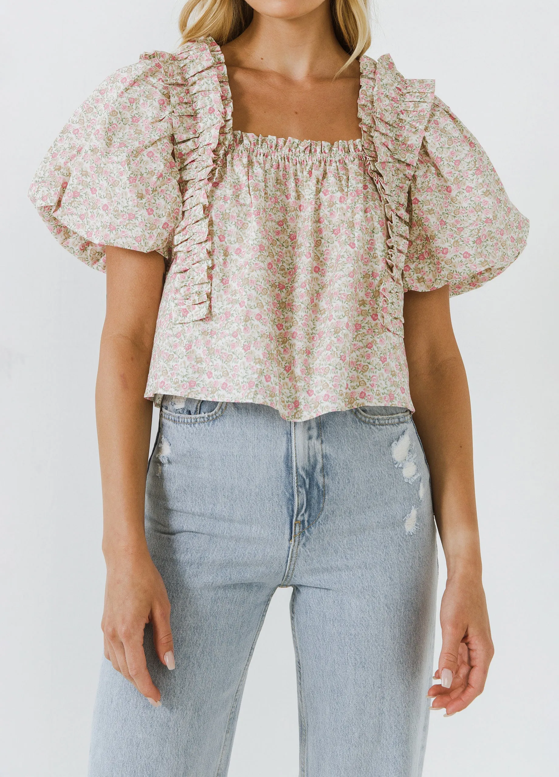 Ruffle Detail Floral Top