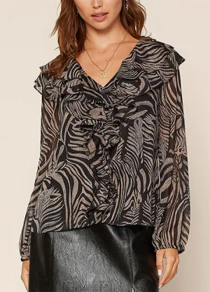 Ruffle Detail Printed Top