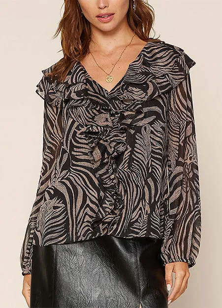 Ruffle Detail Printed Top