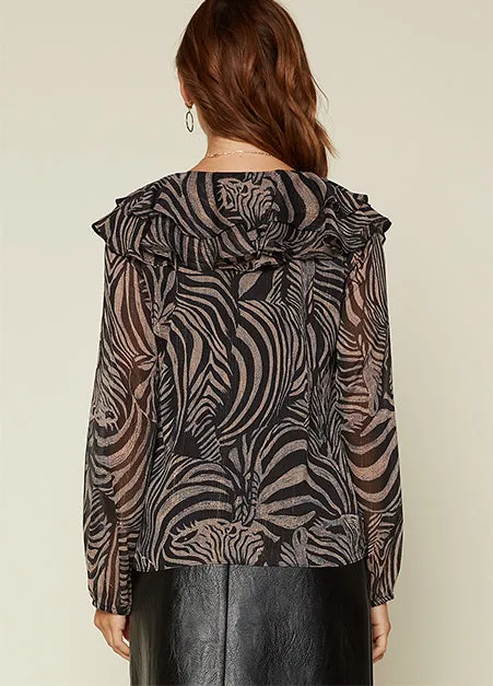 Ruffle Detail Printed Top