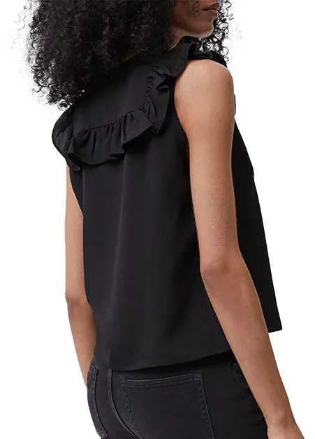 Ruffle Neck Black Top