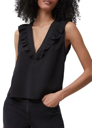 Ruffle Neck Black Top