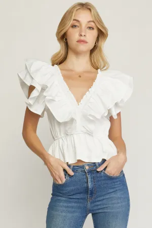 Ruffled Peplum Top, Off White