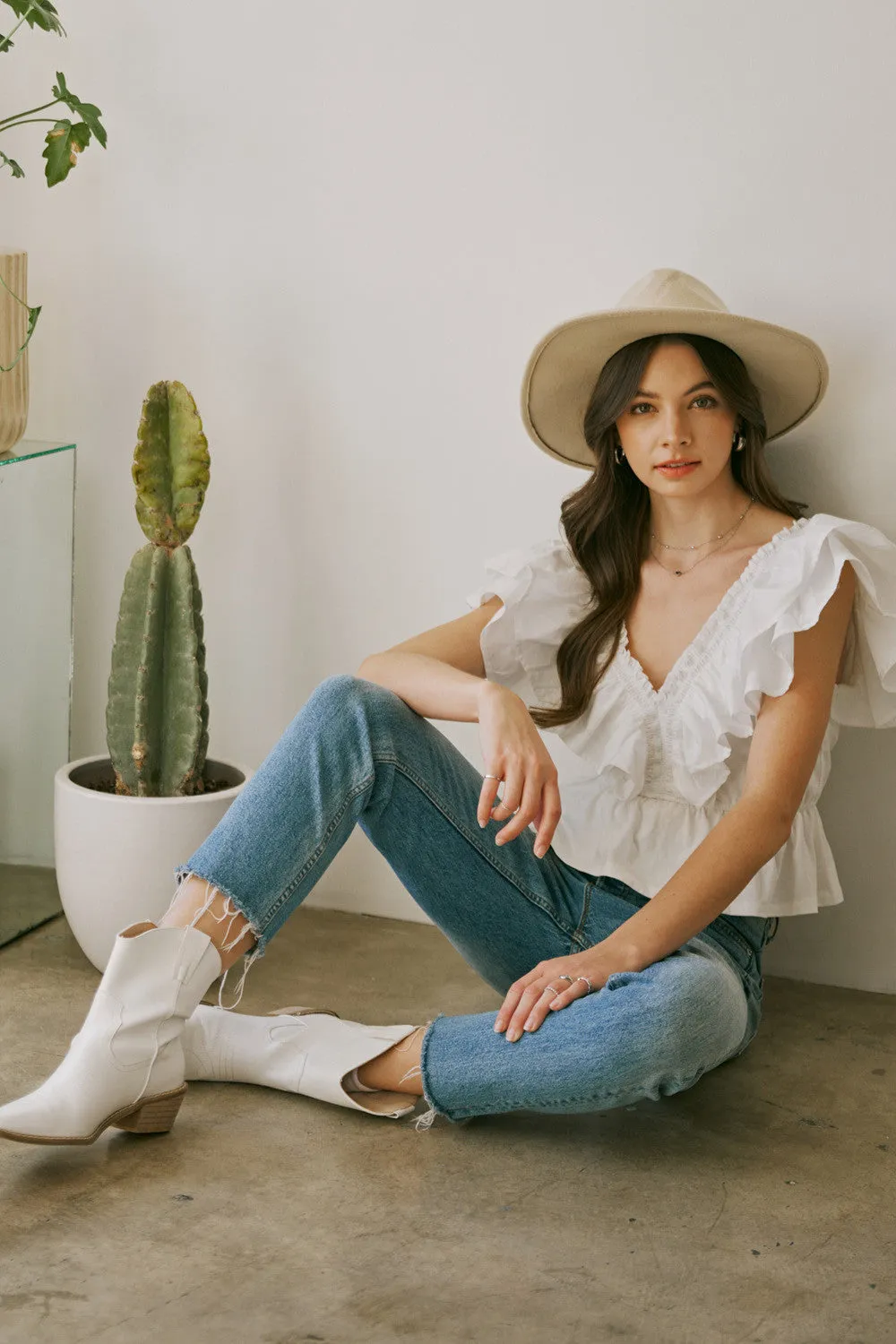 Ruffled Peplum Top, Off White