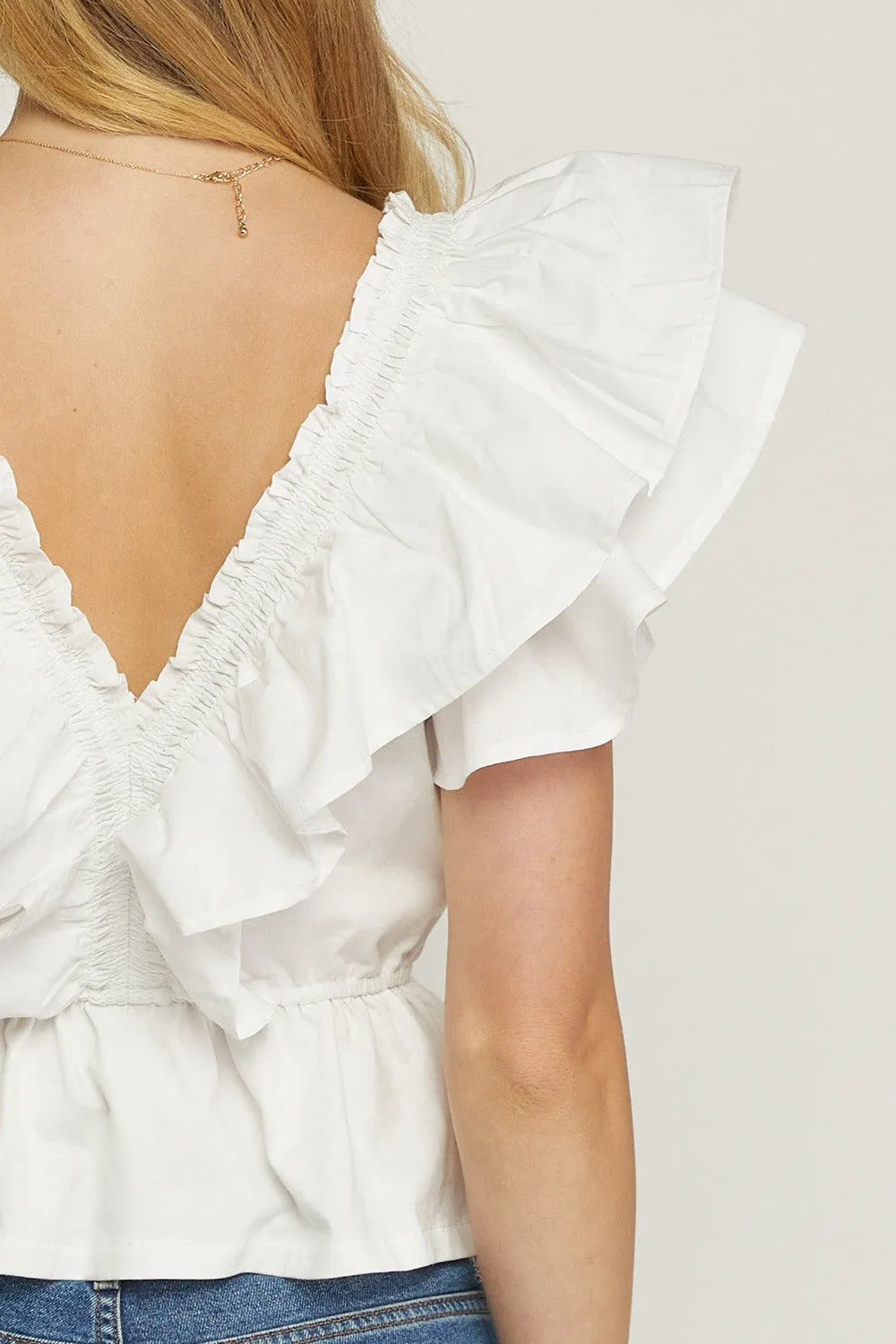 Ruffled Peplum Top, Off White