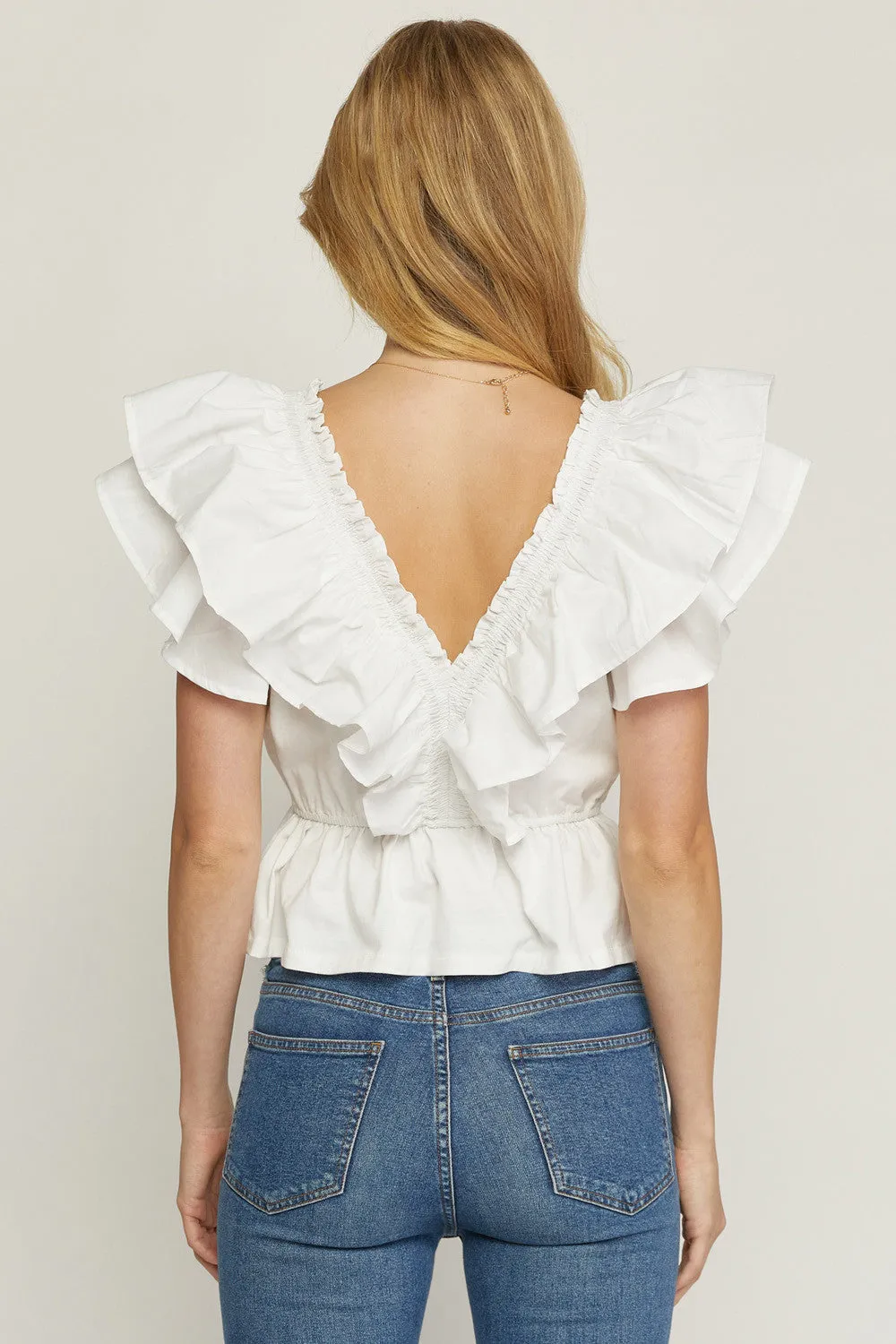 Ruffled Peplum Top, Off White