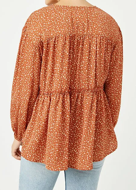 Ruffled Seam Tasseled Long Sleeve Top