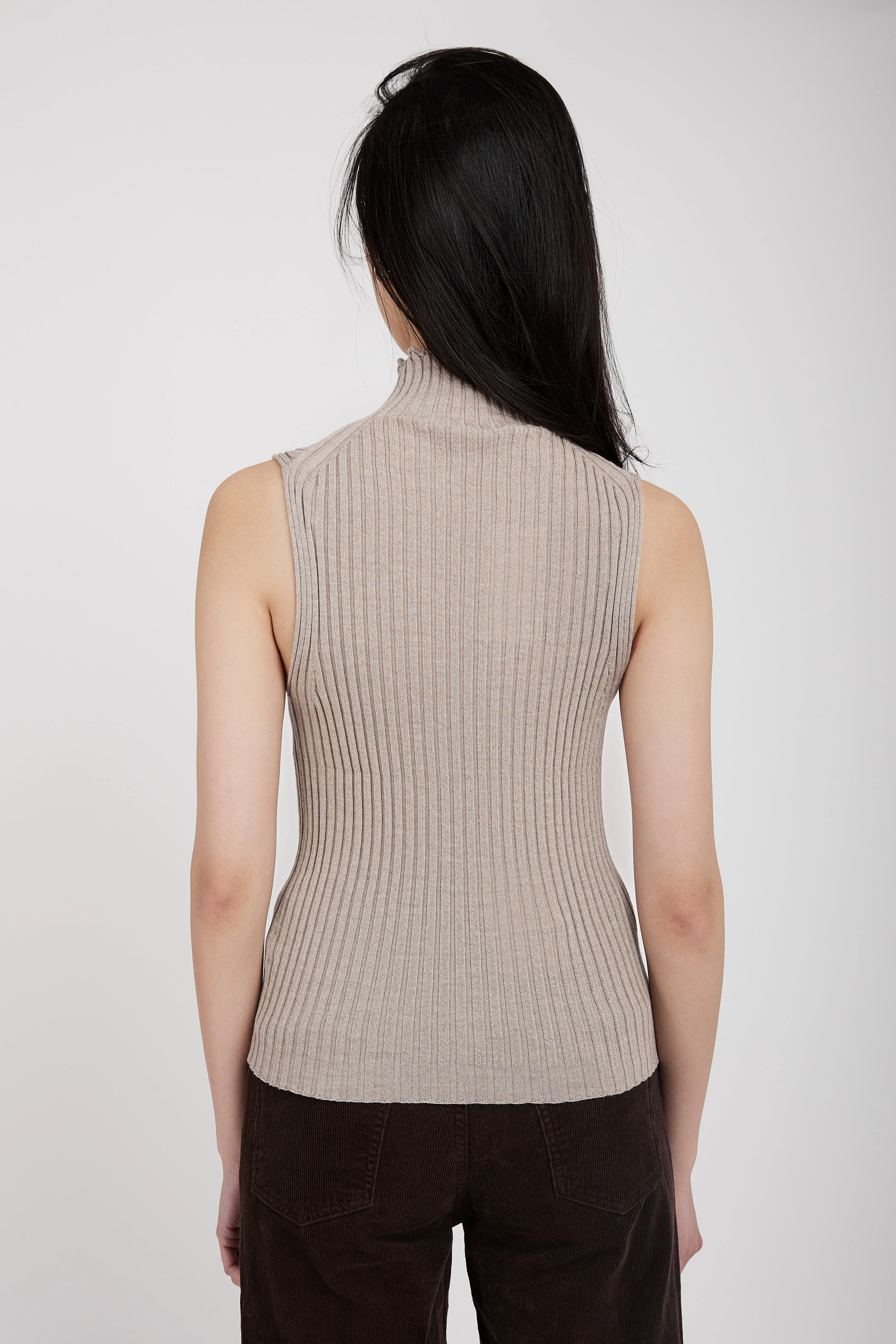 Sleeveless Turtleneck Top in Sand