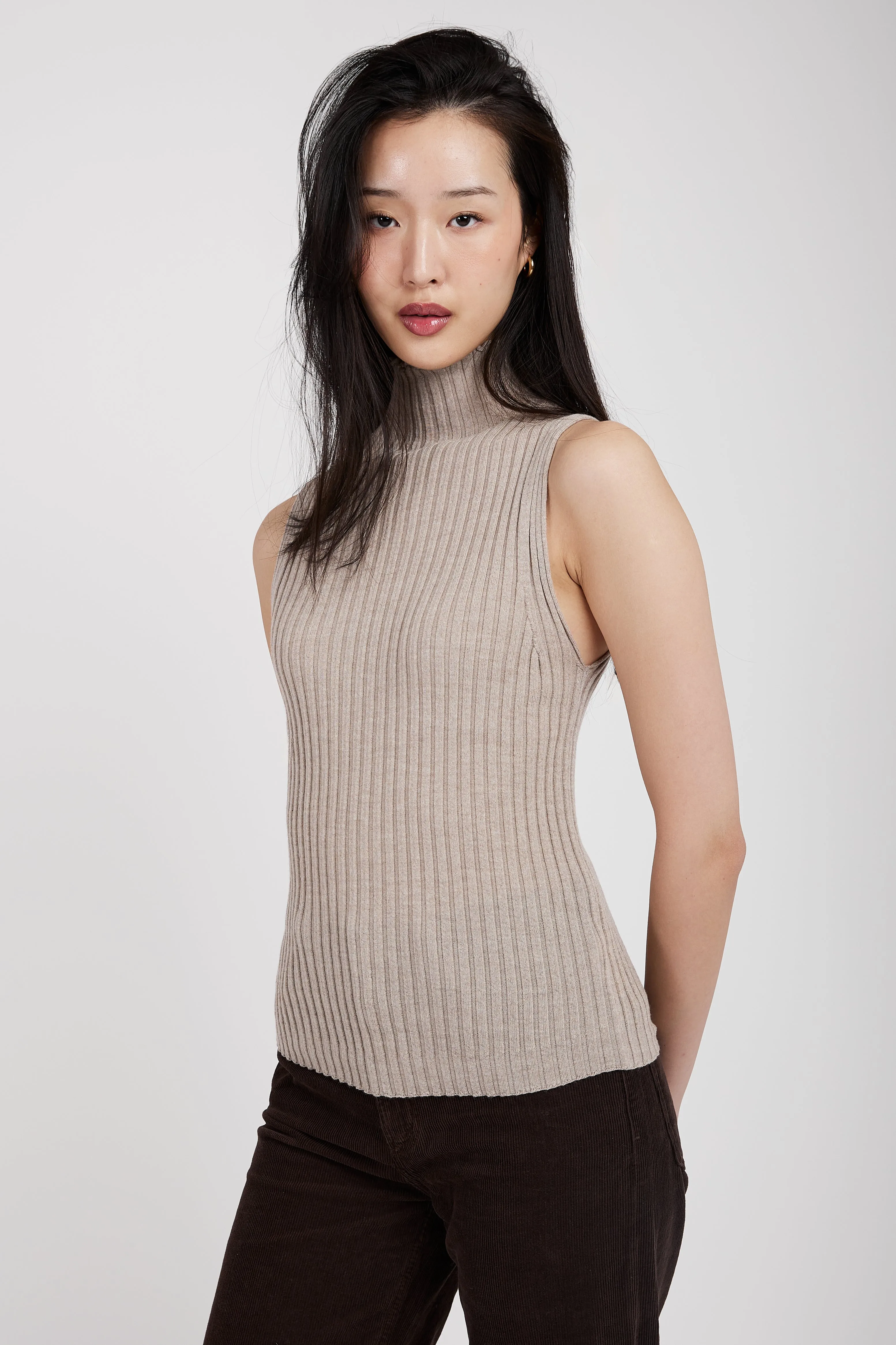 Sleeveless Turtleneck Top in Sand