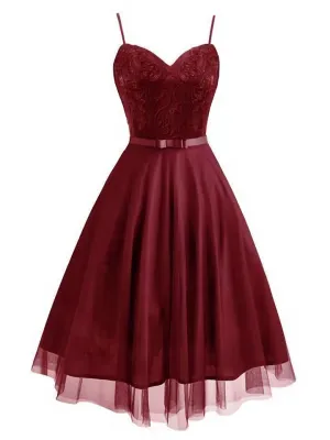 Spaghetti Lace Bow Swing Dress Tulle Homecoming Dress