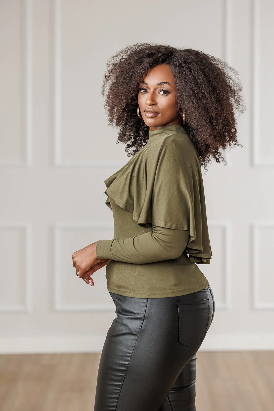 Olive Tara Top with Ruffled Overlay