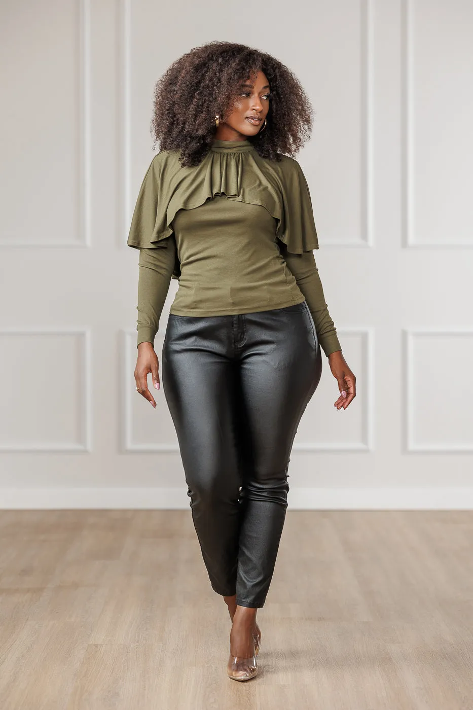 Olive Tara Top with Ruffled Overlay