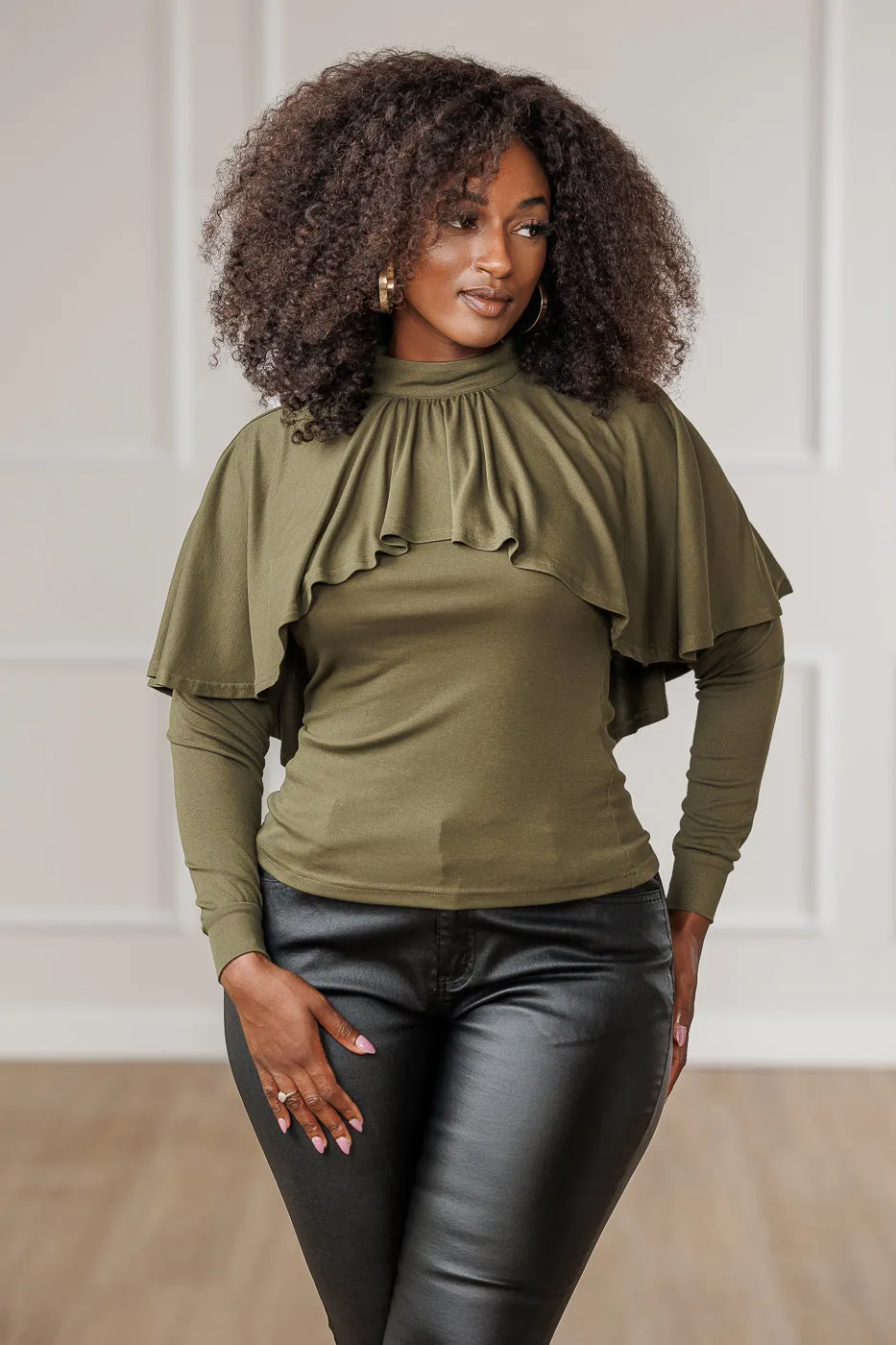 Olive Tara Top with Ruffled Overlay