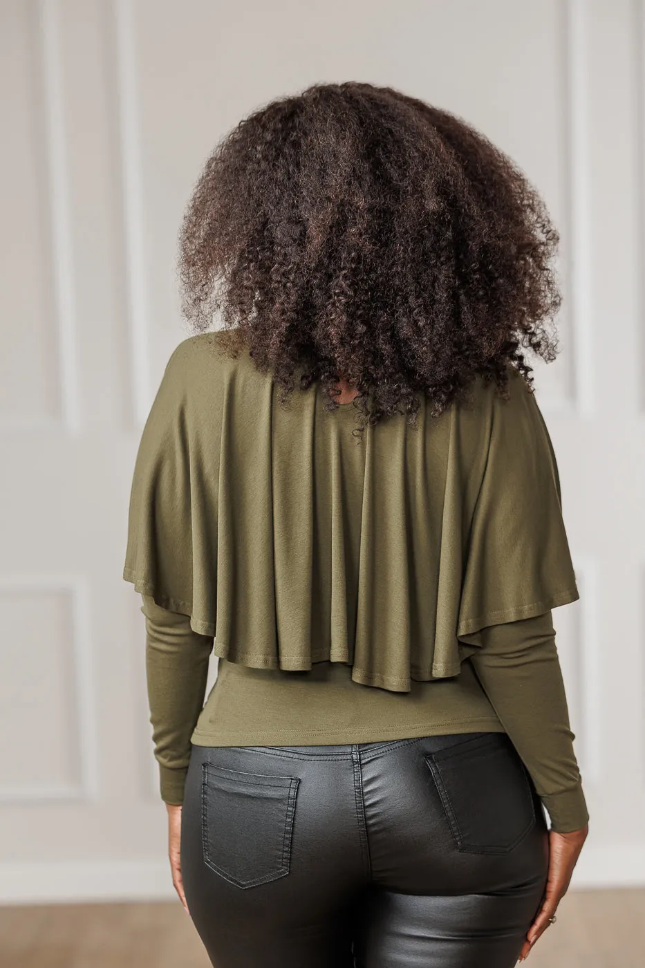 Olive Tara Top with Ruffled Overlay