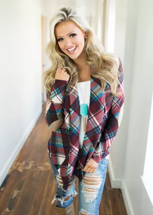 Tartan Plaid Cardigan (Wine)