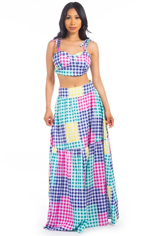 TEEK - MULTICOLOR PLAID PATCHWORK 2PC SKIRT SET