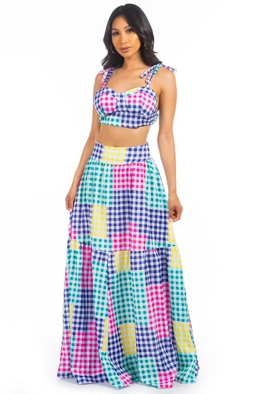 TEEK - MULTICOLOR PLAID PATCHWORK 2PC SKIRT SET