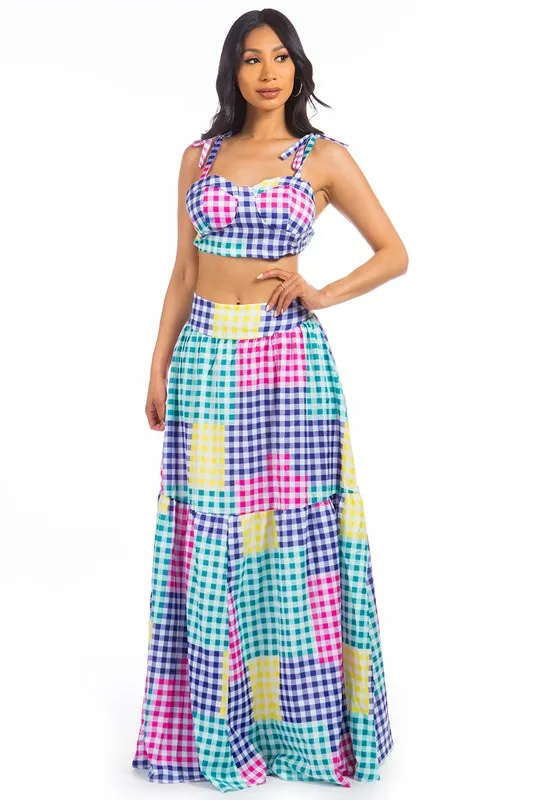 TEEK - MULTICOLOR PLAID PATCHWORK 2PC SKIRT SET