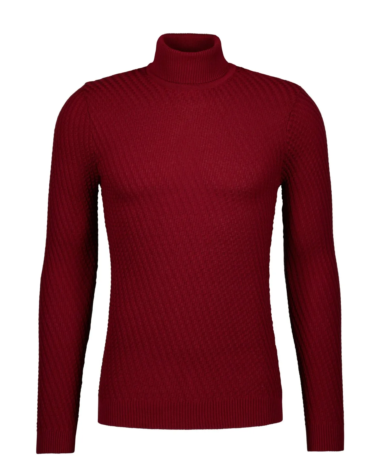 Textured Knit Turtleneck Sweater -  Red