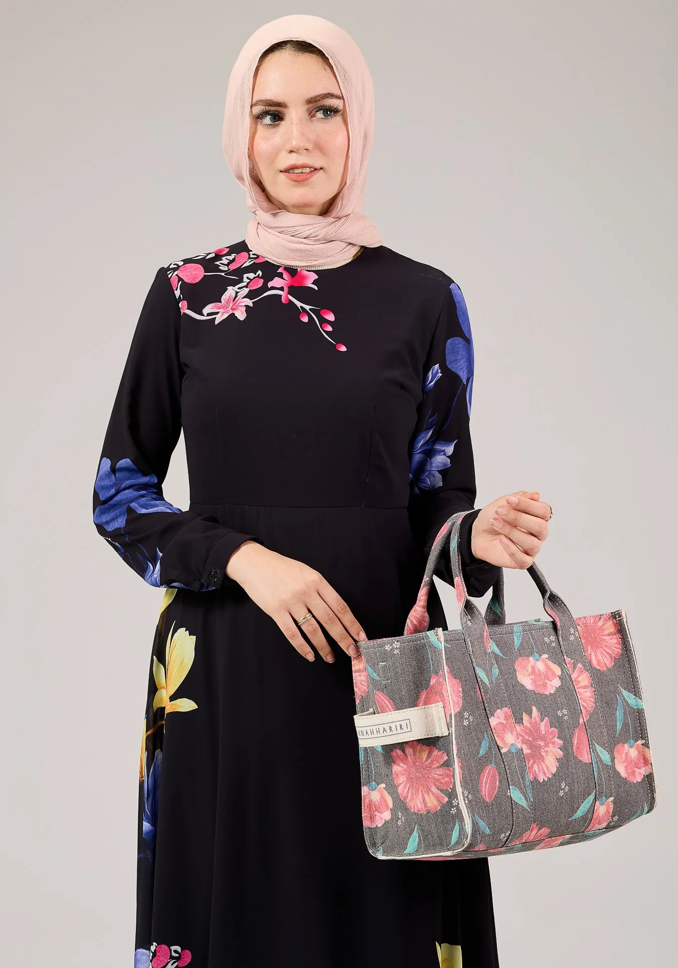 Ulfah Floral Elegance Chiffon Maxi Dress with Polymix Lining