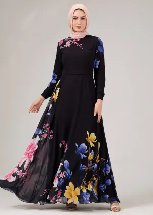 Ulfah Floral Elegance Chiffon Maxi Dress with Polymix Lining