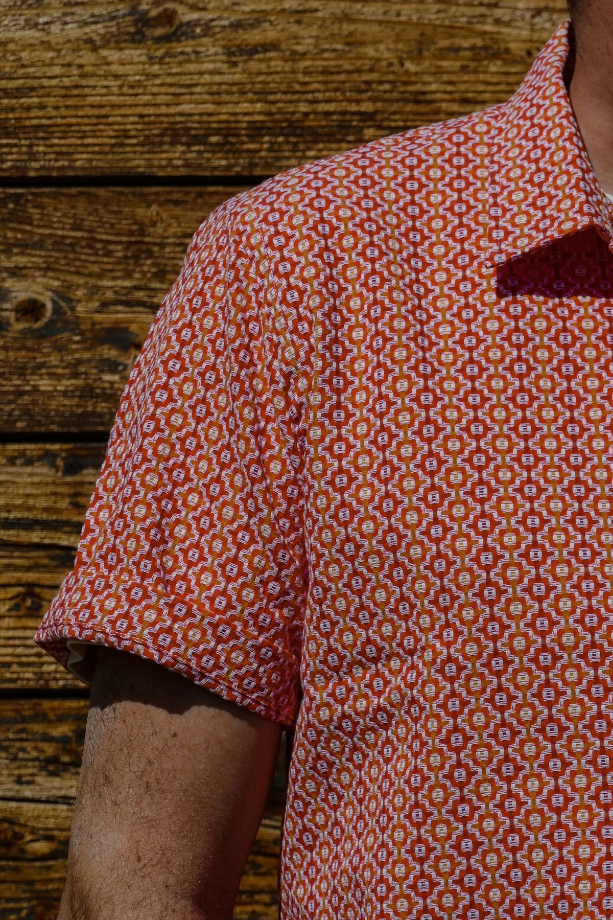 Universal Works - Road Shirt In Orange Summer Check Cotton