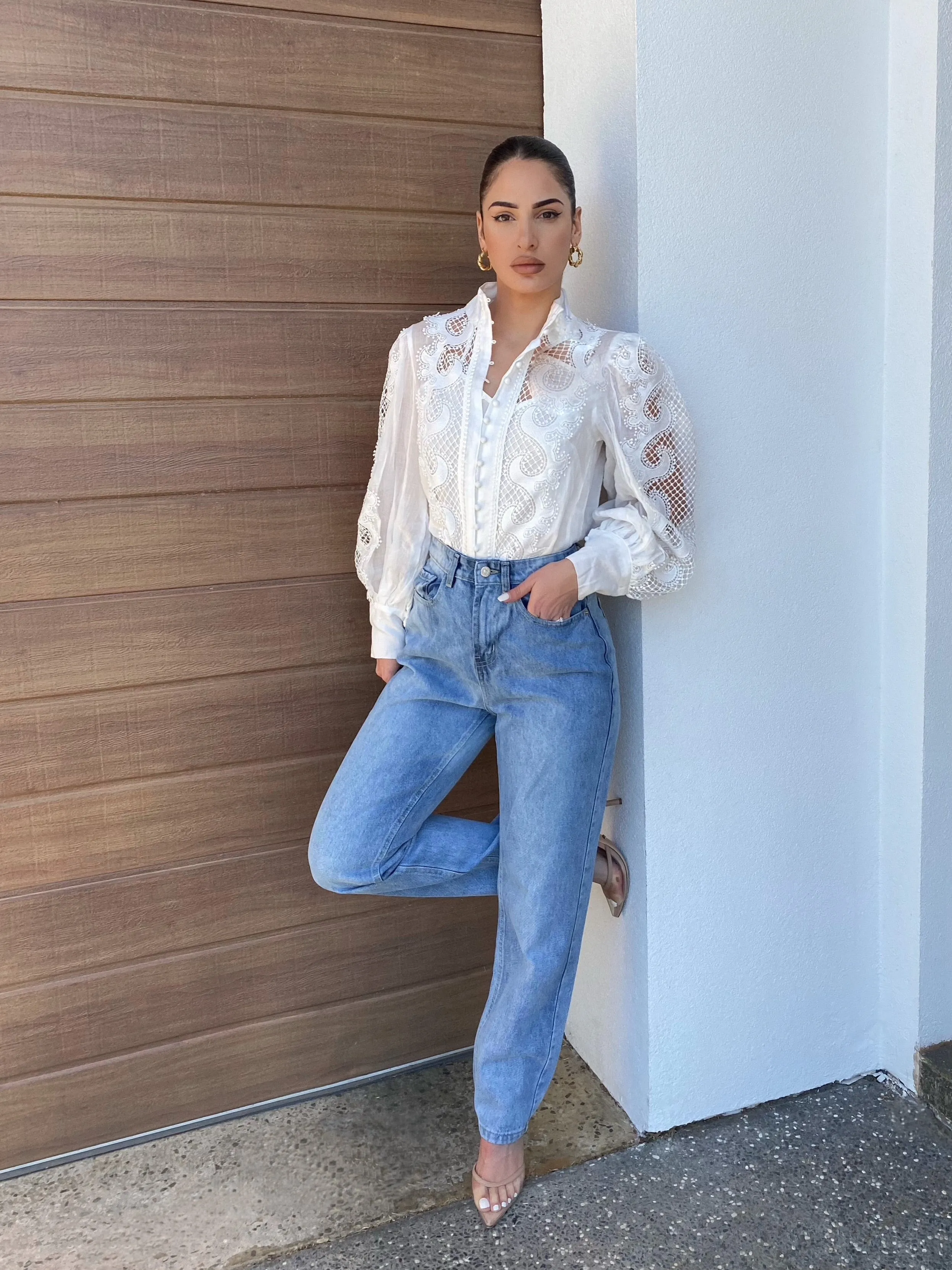 Victoriana white lace blouse