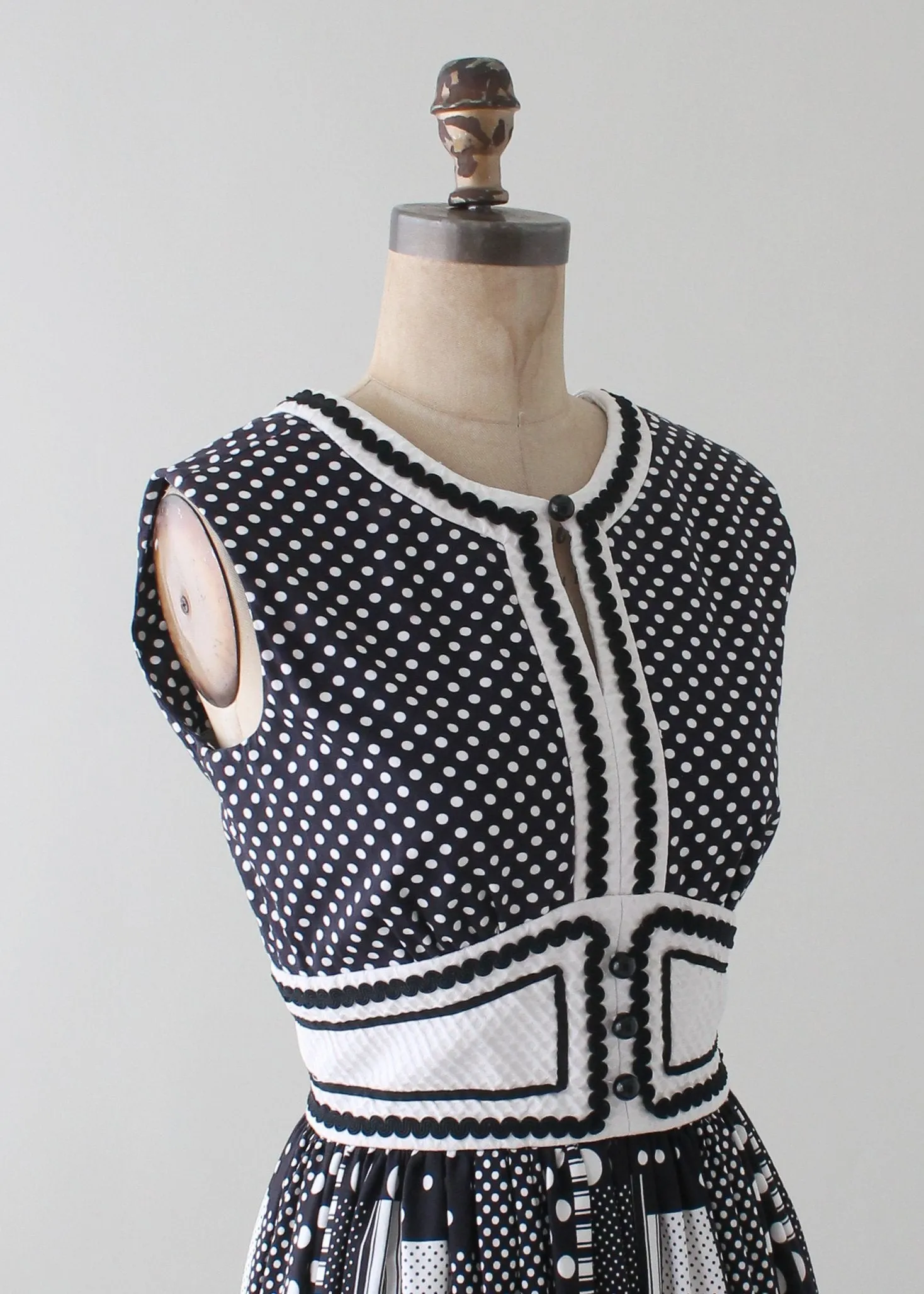 Vintage 1960s Black and White Patchwork Dress