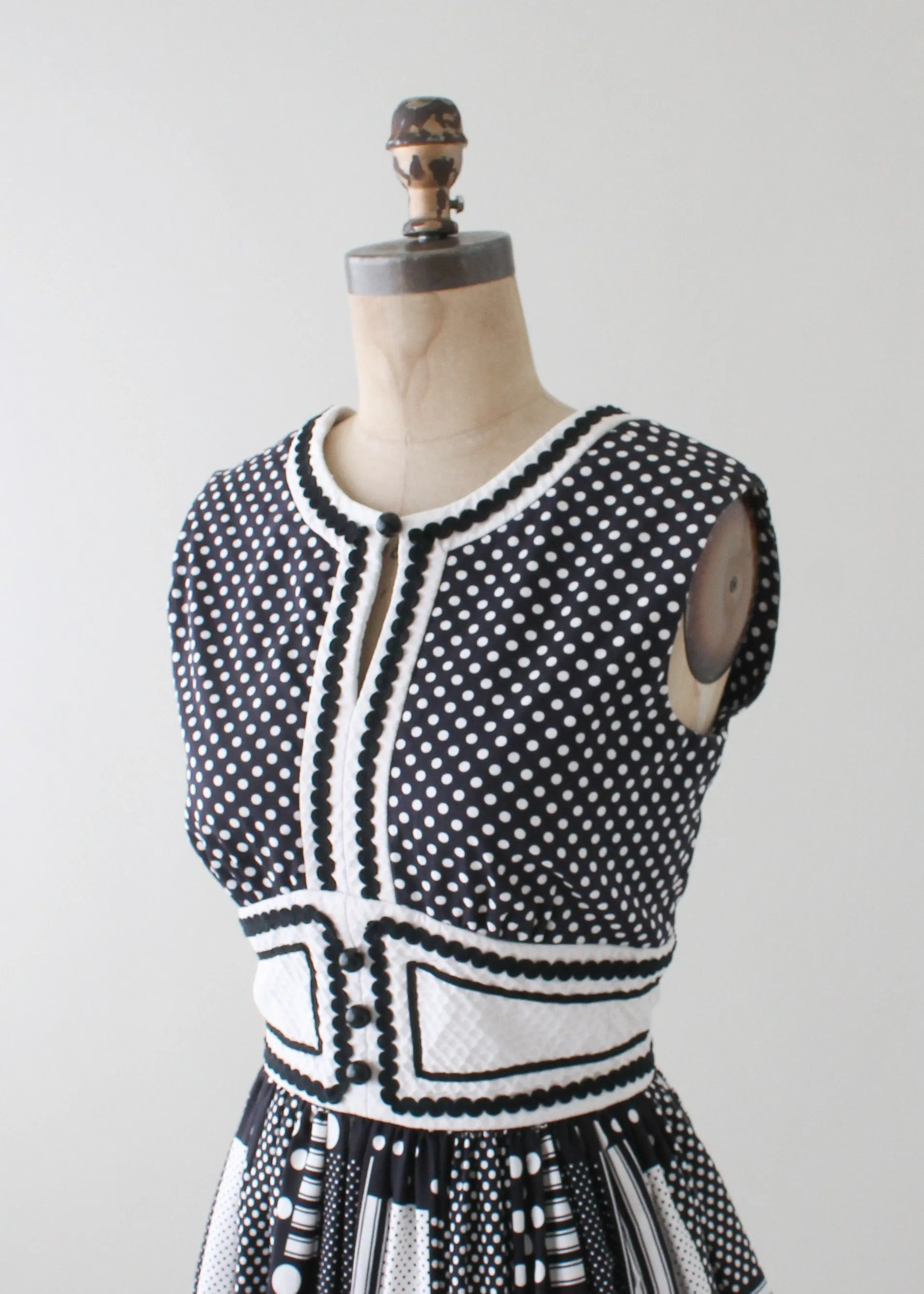 Vintage 1960s Black and White Patchwork Dress