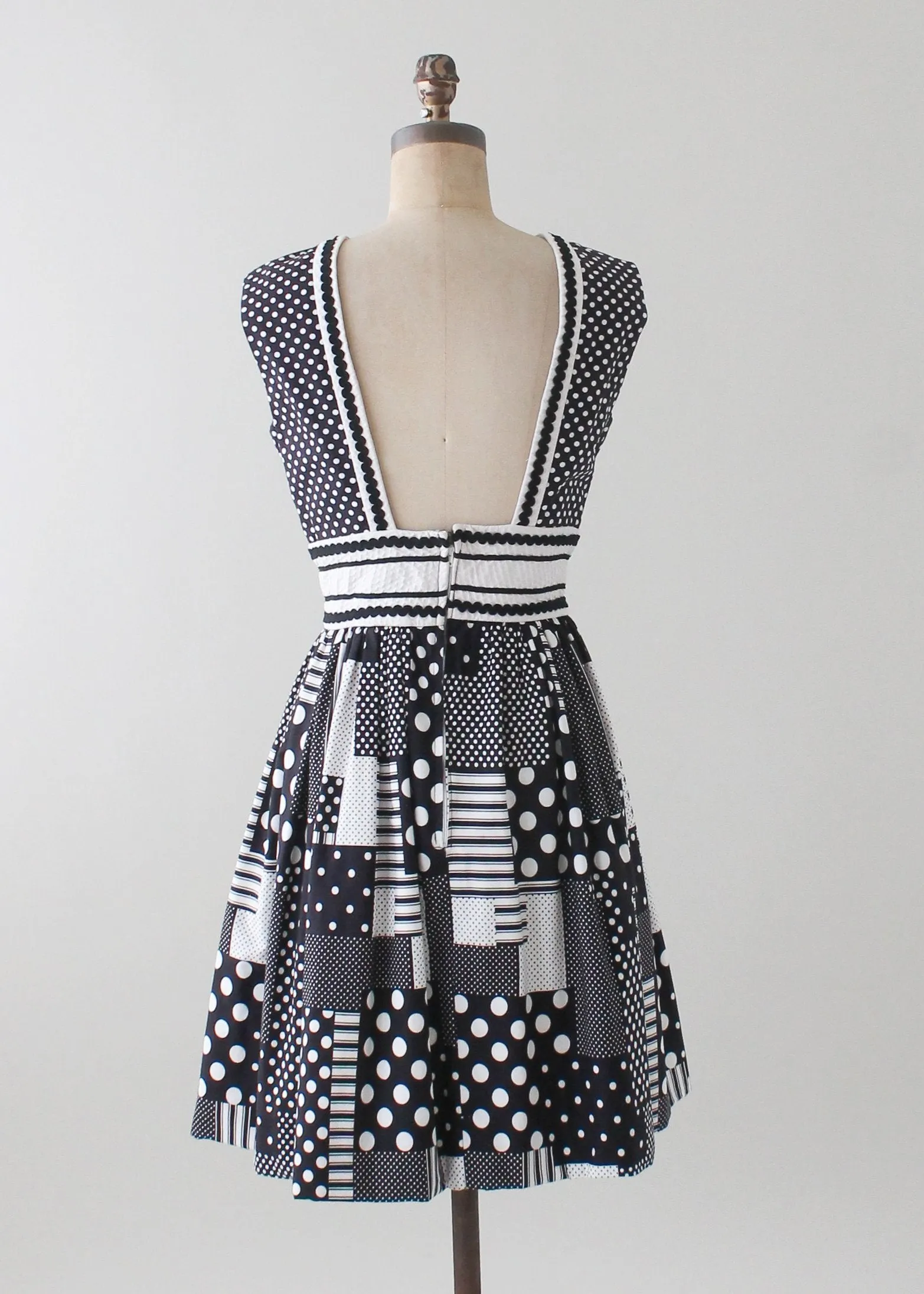 Vintage 1960s Black and White Patchwork Dress