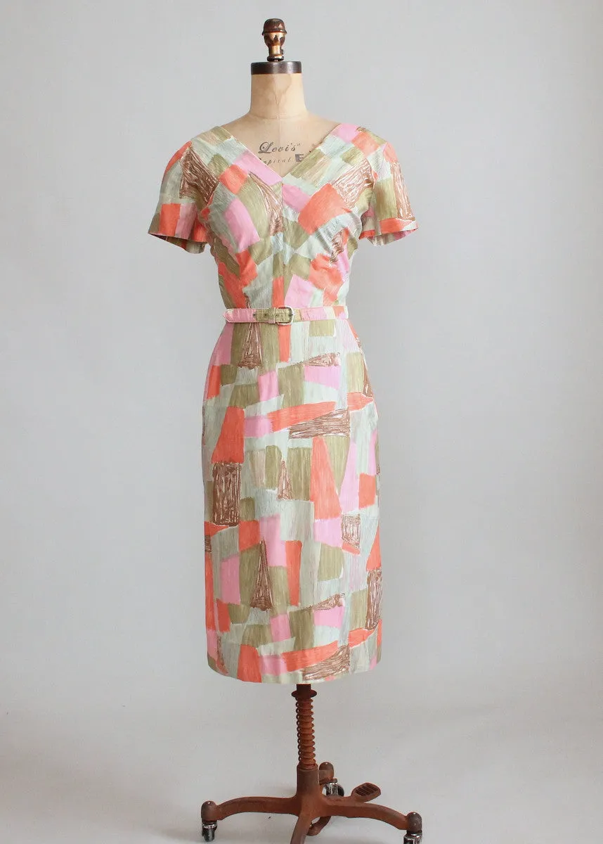 Vintage 1960s Edith Flagg Painted Patchwork Day Dress