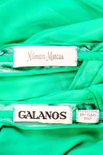 Vintage Galanos Green Crushed Velvet Evening Dress