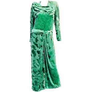 Vintage Galanos Green Crushed Velvet Evening Dress