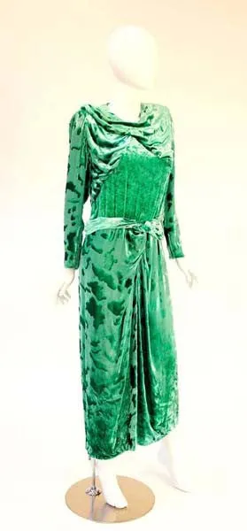 Vintage Galanos Green Crushed Velvet Evening Dress