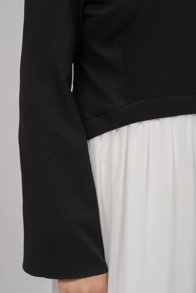 Voglia contrast dress with black solid top and white chiffon skirt