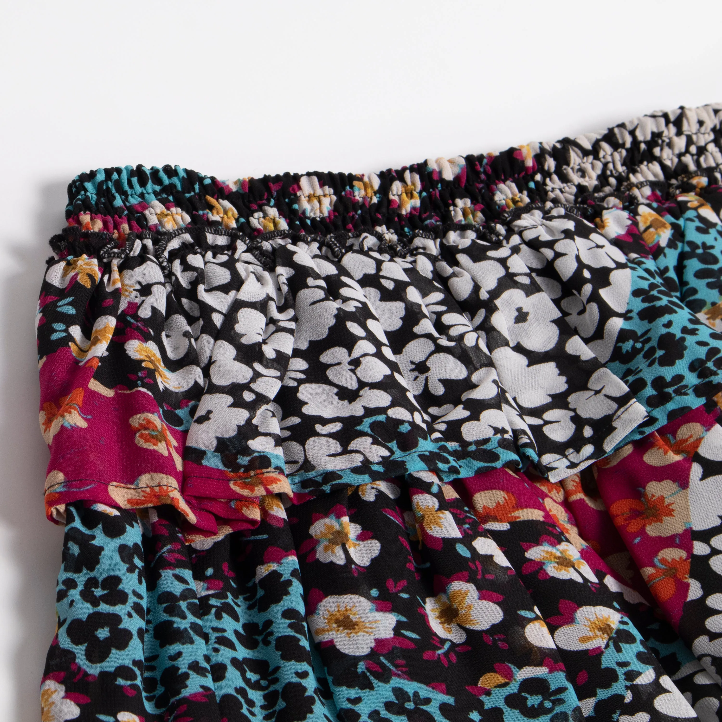 Wavy Floral Ruffle Skirt